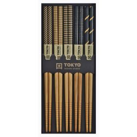 Tokyo Design spisepinner Bambus 5 par 22,5 cm svarte striper
