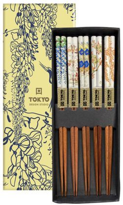 Tokyo Design Spisepinner 5 par m/blomstermotiv 22,5cm